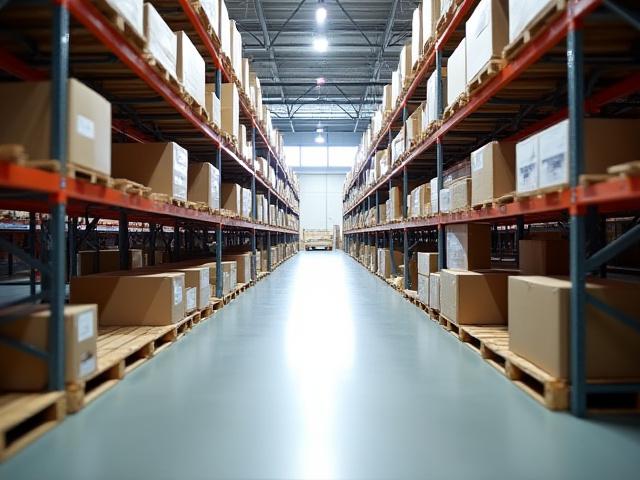 Clean wide aisles in our secure Brooklyn warehouse facility