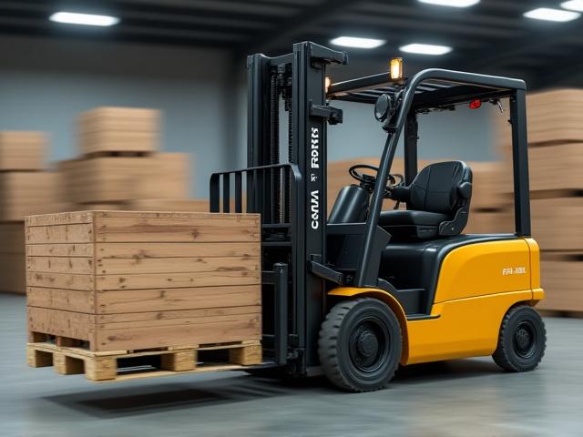 Forklift operator moving heavy cargo pallets in NYC depot